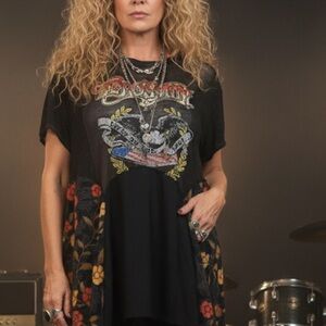 The Morgan Factory Upcycled Aerosmith Tunic Top Boho Patchwork Made in USA Med